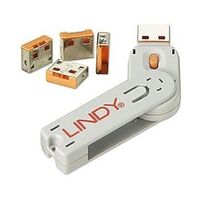 LINDY USB Port Lock with Key, 4 Part, Orange (40453)