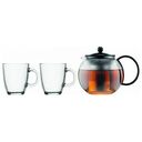 BODUM Assam Set, Tea Maker with Stainless Steel Filter, 1.0 L and 2 Cups, Glass, 0.35 L Black