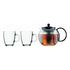 BODUM Assam Set, Teebereiter mit Edelstahlfilter, 1.0 l und 2 Tassen, Glas, 0.35 l Schwarz