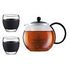 BODUM Assam Set, Tea Maker with Plastic Strainer and Plastic Lid, 1.0 L And 2 Pieces Glass, 0.35 L Black