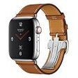 APPLE Watch Hermès GPS + Cellular (Series 4), 44mm Edelstahlgehäuse mit Single Tour Barenia-Lederarmband mit Faltschliesse, Fauve (MU742FD/A)