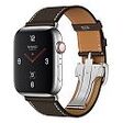 APPLE Watch Hermès GPS + Cellular (Series 4), 44mm Edelstahlgehäuse mit Single Tour Barenia-Lederarmband mit Faltschliesse, Ébène (MU752FD/A)