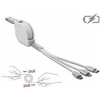 DELOCK USB 3 in 1 Aufrollladekabel für 8Pin / Micro USB / USB Type-C weiss (85850)