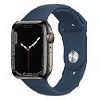 APPLE Watch Series 7 GPS + Cellular, 45mm Edelstahlgehäuse, Graphit mit Sportarmband, Abyssblau (MKL23FD/A)