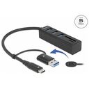 DELOCK 3 Port USB 3.2 Gen 1 Hub + SD and Micro SD Card Reader with USB Type-C or USB Type-A connector (63859)