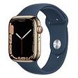 APPLE Watch Series 7 GPS + Cellular, 45mm Edelstahlgehäuse, Gold mit Sportarmband, Abyssblau (MN9M3FD/A)