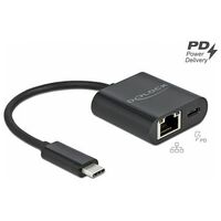DELOCK USB Type-C™ Adapter zu Gigabit LAN 10/100/1000 Mbps mit Power Delivery Anschluss schwarz (66644)