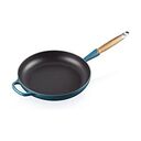 LE CREUSET Signature - Cast Iron Frying Pan with Wooden Handle, Deep Teal, 28cm/2.6L (20258286420422)