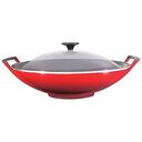 LE CREUSET Tradition - Wok aus Gusseisen mit Glasdeckel, Kirschrot, 36cm/4.5L (25304360600460)
