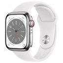 APPLE Watch Series 8 GPS + Cellular, 41mm Edelstahlgehäuse, Silber mit Sportarmband, Weiss (MNJ53FD/A)