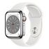 APPLE Watch Series 8 GPS + Cellular, 41mm Stainless Steel Case, Silver with Sport Band, White (MNJ53FD/A)