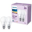PHILIPS LED Lampe Classic 60W - 2er-Pack, 2x E27 / 8W, 2700K (929002306282)