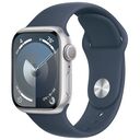 APPLE Watch Series 9 GPS, 41mm Aluminiumgehäuse, Silber mit Sportarmband M/L, Sturmblau (MR913QF/A)