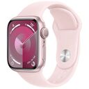 APPLE Watch Series 9 GPS, 41mm Aluminiumgehäuse, Rosé mit Sportarmband S/M, Hellrosa (MR933QF/A)