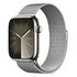 APPLE Watch Series 9 GPS + Cellular, 45mm Edelstahlgehäuse, Silber mit Milanaise Armband, Silber (MRMQ3QF/A)