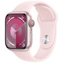 APPLE Watch Series 9 GPS + Cellular, 41mm Aluminiumgehäuse, Rosé mit Sportarmband, Hellrosa S/M (MRHY3QF/A)