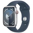 APPLE Watch Series 9 GPS + Cellular, 45mm Aluminiumgehäuse, Silber mit Sportarmband, Sturmblau S/M (MRMG3QF/A)