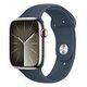APPLE Watch Series 9 GPS + Cellular, 45mm Edelstahlgehäuse, Silber mit Sportarmband, Sturmblau S/M (MRMN3QF/A)