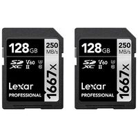 LEXAR Professional 1667x SDXC Memory Card, Class 10, UHS-II, 128GB, 2-Pack