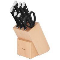 TEFAL Ice Force Wooden Knife Block with 6 Knives, 1 Pair of Scissors (K232S704)