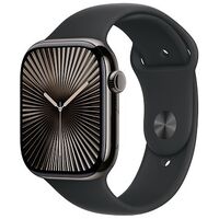APPLE Watch Series 10 GPS + Cellular, 46mm Titangehäuse, Schiefer mit Sportarmband M/L, Schwarz (MWYE3QF/A)