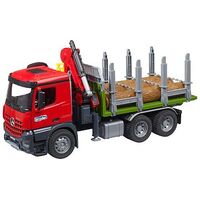 BRUDER MB Arocs Holztransport LKW mit Ladekran, Greifer und 3 Baumstämmen (03669)