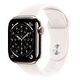 APPLE Watch Series 11 GPS + Cellular, 42mm Titangehäuse, Gold mit Sportarmband S/M, Blassrosa (MF8W4ZR/A)
