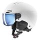 UVEX Rocket Jr. Visor Skihelm, S (51 - 55 cm), White/Black Matt + Mirror Blue